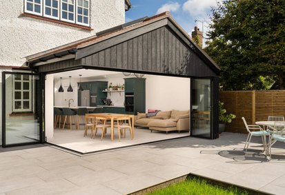 Sunnyways rear extension with bi-fold doors open to the kitchen and dining area